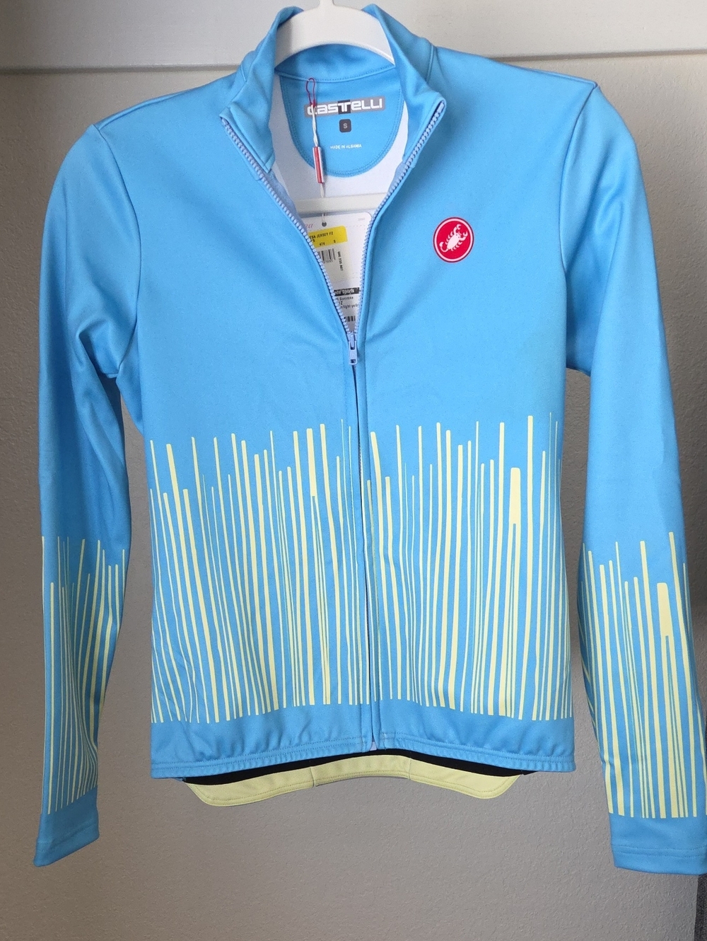 Castelli Light Blue Winter Cycling Jersey  with Pale Yellow Accent, NWT, Suze SM